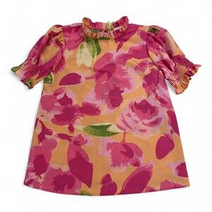 Les Amis Floral Ruffle Mock Neck Puff Sleeve Blouse M